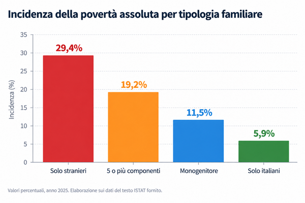 grafico sulla poverta' divisa per tipologie famigliari